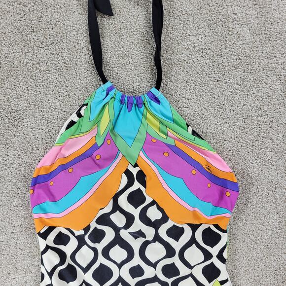 Trina Turk Balboa One Piece Womens Multicolor Tie Neck Swim Bandeau - Picture 4 of 12